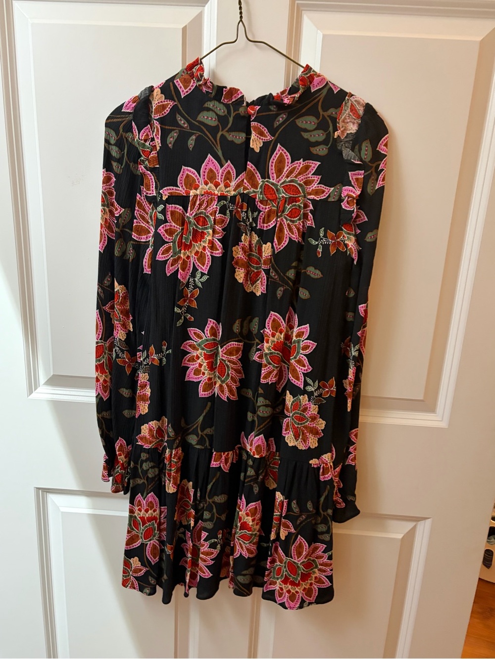 Girls' Black Floral Ruffle-Trim Formal Dress in Pink & Red